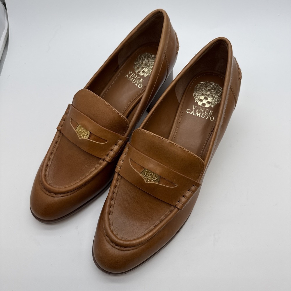 Vince Camuto Carissla Loafers Womens 9.5M Leather Block Heel Penny Slip On
